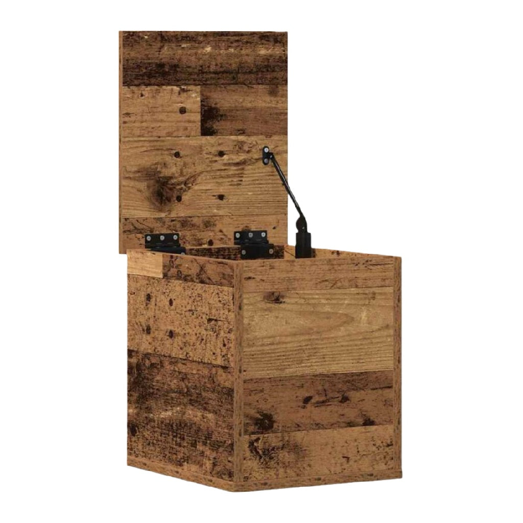 Caja de almacenamiento estilo madera con tapa abatible y soporte a gas