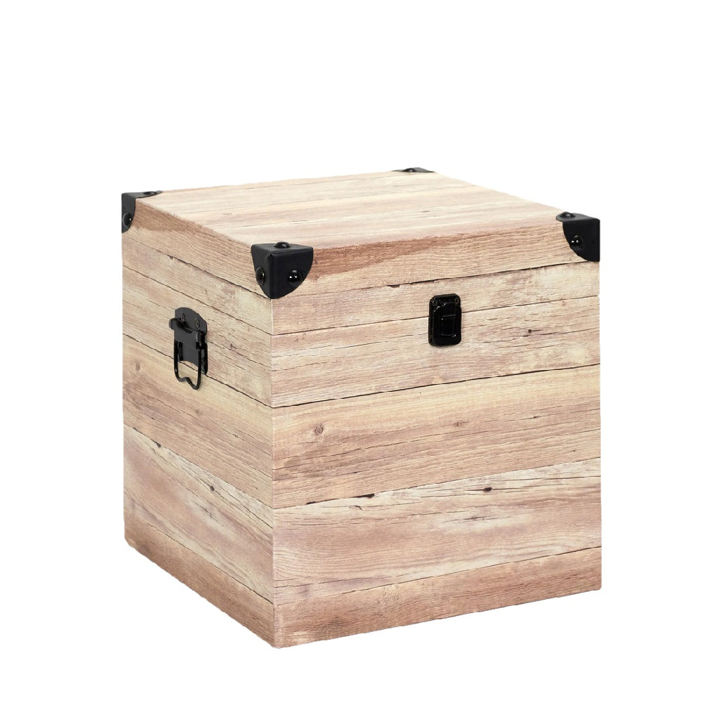 Caja de Almacenamiento con Acabado Madera, Esquinas Metálicas y Cerradura
